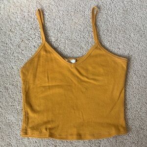 Mustard yellow ribbed crop top tank spaghetti strap